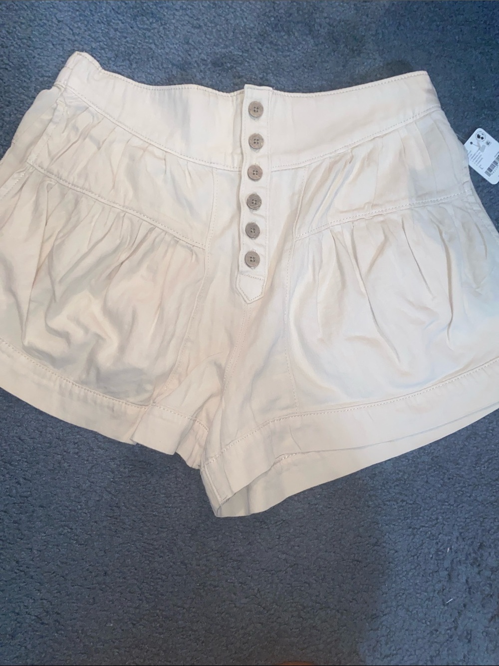Free People Fluer High-Waist Cream Button-Front Shorts